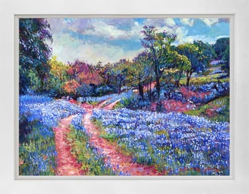 Texas Bluebonnets original mixed media on canvas by David Lloyd Glover