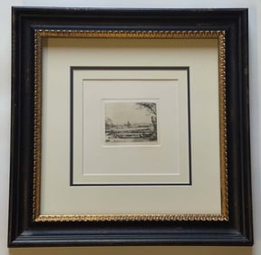 Rembrandt Canal with a Large Boat and Bridge. B. 236. Etching. Rembrandt restored by Amand Durand).