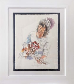 Original watercolor mixed media Keith Richards on paper by David Lloyd Glover