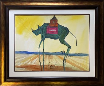 Salvador Dali Watercolor and Ink on archival Arches paper in the style of Magritte