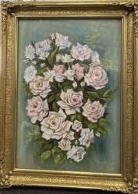 Vintage 1967 Original Pastel and Watercolor. Still Life. Original Gilded Frame. 25x28 inches