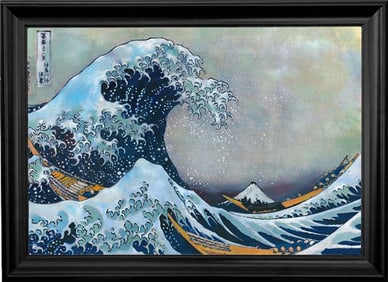 Hokusai-In the Well of the Great Wave after Hokusai Hand embellished on canvas