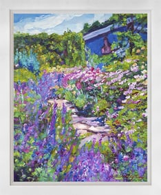 English Tangled Garden Mixed Media Original on canvas David Lloyd Glover