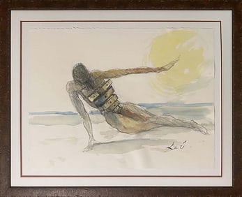 Salvador Dali Watercolor and Ink on archival Arches paper in the style of Magritte