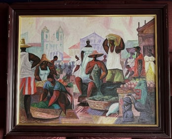 Old painting signed by Edmundo Simas. Fishermen Original Oil