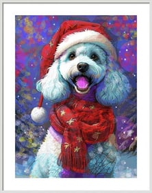 Holiday Poodle Hand embellished on canvas by David Lloyd Glover