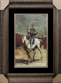 Honore Daumier Horseman embellished oil and ink canvas after Honore Daumier