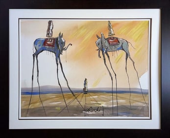 Salvador Dali Watercolor and Ink on archival Arches paper in the style of Magritte