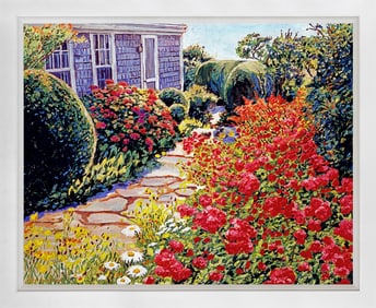 Laguna Beach House Rose Garden Mixed media Original on canvas by David Lloyd Glover