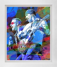 Bono and the Edge Hand embellished on canvas Artist Proof by David Lloyd Glover