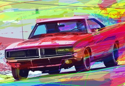 Dodge Charger Original Mixed Media on canvas David Lloyd Glover