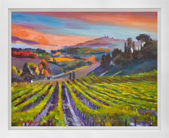 Harvest at San Gimignano vineyards Mixed Media Original on canvas by David Lloyd Glover