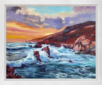 Sunset at Garrapata State Beach Mixed Media Original on canvas by David Lloyd Glover