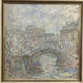 Kozlov OIl on canvas Town with Bridge
