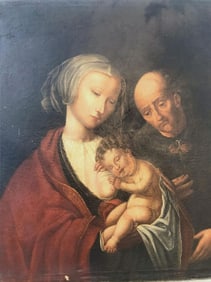Holy Family Flemish School XVII 1700s old master painting in the manner of Joos Van Cleve