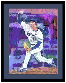 Roki Sasaki Dodger Blue Hand embellished oil on canvas by David Lloyd Glover