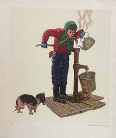 Norman Rockwell Limited Edition Lithograph Encore Edition Winter Morning Artist Proof Includes