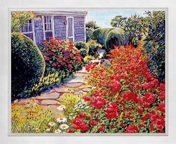 Laguna Beach House Rose Garden Mixed media Original on canvas by David Lloyd Glover