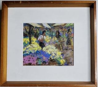 Oil painting Georges Albert CYR Marche aux fleurs