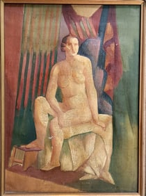 Nicolas Poliacoff OLD PAINTING LADY NUDE CUBIST NICOLAS POLIACOFF