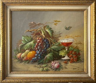 Antique original still life oil painting 1916 signed with original frame