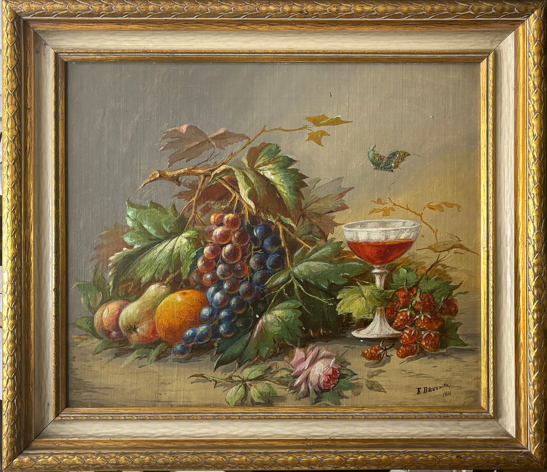Antique original still life oil painting 1916 signed with original frame (1 of 1)
