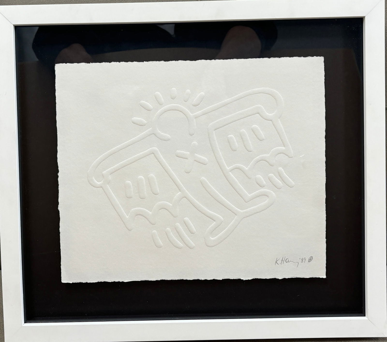 Keith Haring Flying Devil embossed engraving 1989: Keith Haring embossed engraving from 1989 Flying Devil includes official seal from The Keith Haring Foundation. comes custom framed and with certificate. 1989 Approx 14x12 inches image size.