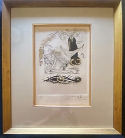 Salvador Dali Dry Point Etchings hand colored and gilded with gold. Limited Edition