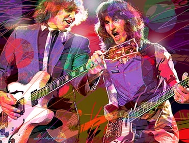 Alex Lifeson Geddy Lee Rush  Original mixed media on canvas by David Lloyd Glover