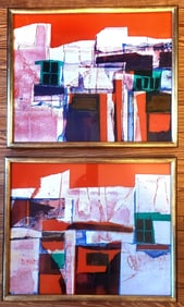 Raul Pavoltsy  OLD PENDANT GEOMETRIC ABSTRACT PAINTINGS RAUL PAVLOTSKY