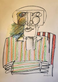 CARLOS BAREA POP ART PORTRAIT CHARCOAL MIXED MEDIA 1970