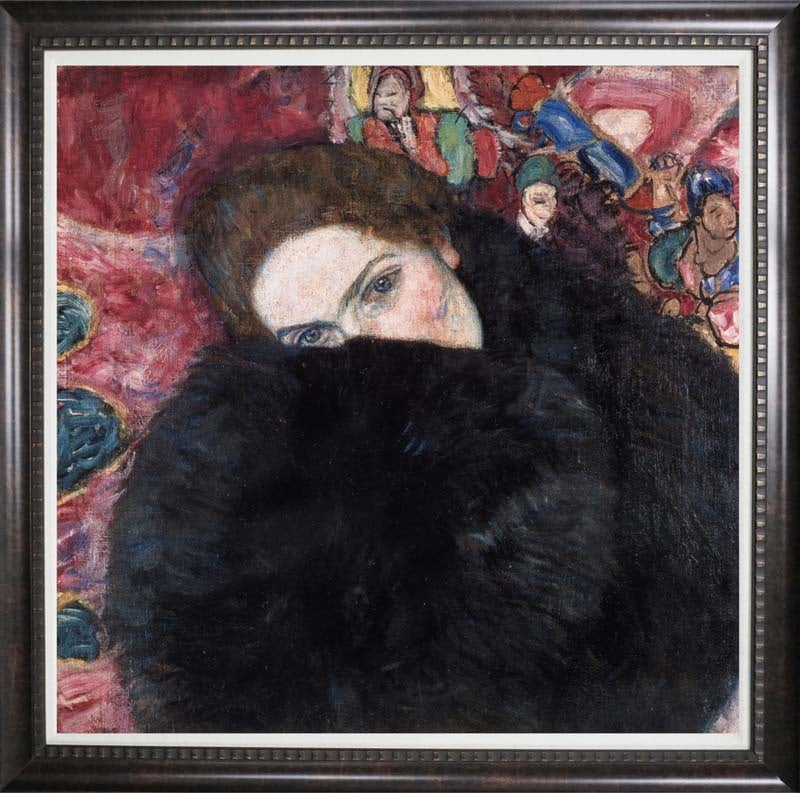 Gustav Klimt (Austrian 1862-1918) Lady with Muff limited edition painting on canvas: Gustav Klimt (Austrian 1862-1918) Limited Edition ink and oil painting on canvas. Professionally framed. Approx 18 x 24 image Custom framed. Includes certificate of authenticity. Art Artwork Artist.
