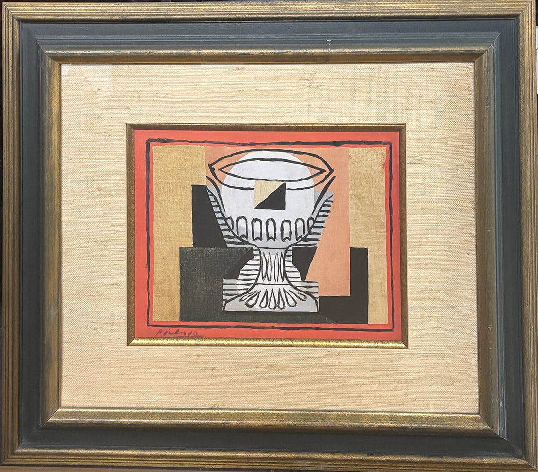 Picasso Le vere taille sur fond rose Lithograph 1955: Vintage original lithograph by Picasso 1950"s with original frame 13.5X16 image