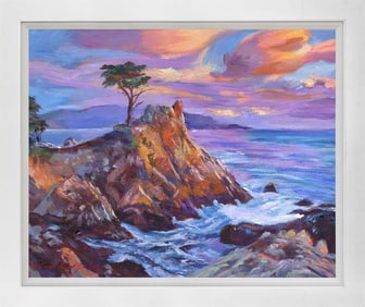 Sundown at Lone Cypress Original mixed media on canvas by David Lloyd Glover