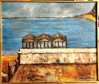 Mila V Vitelli  OLD ITALIAN PAINTING SCHOOL SPIAGGIA POVERA SIGNED, MILA V VITELLI