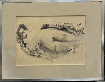 Vintage Original Ink & Watercolor Painting Signed 1964 With Original Frame