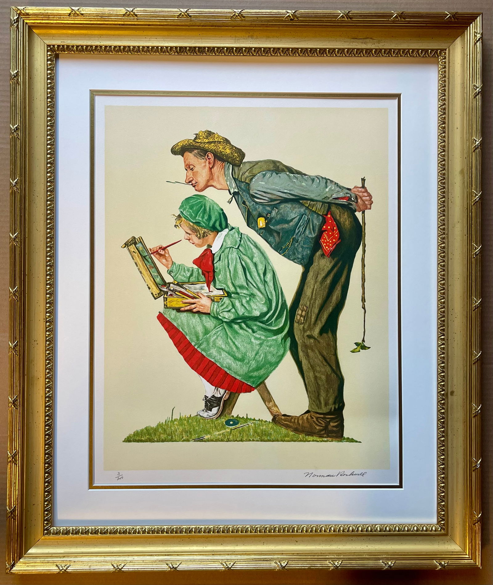 Norman Rockwell Hayseed Critic Limited Edition 1976 Lithograph Hand signed and numbered: Norman Rockwell Hayseed Critic Limited Edition Original Lithograph Hand signed and numbered by Norman Rockwell. 1976 Custom framed and includes certificate of authenticity