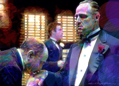 Godfather The Kiss Original Mixed Media on canvas David Lloyd Glover