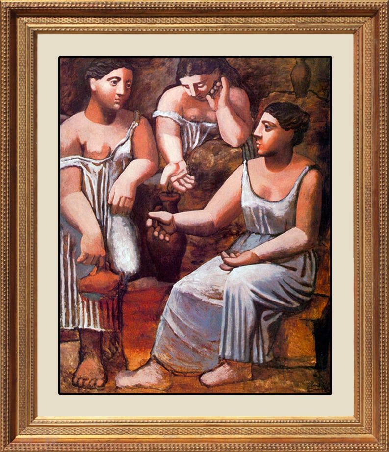 Pablo Picasso Three Women and the Spring Pablo Picasso Collection Domaine Picasso: Pablo Picasso Limited Edition Three Women and the Spring. Limited Edition on paper Estate signed, part of The Collection Domaine Picasso. 24x28 inches. Includes certificate of authenticity. Custom fra
