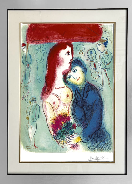 Marc Chagall Limited Edition Lithograph: Marc Chagall Limited Edition on Arches paper. Numbered edition and signed in the plate. Approx 30x22 inches custom framed. Includes certificate of authenticity.