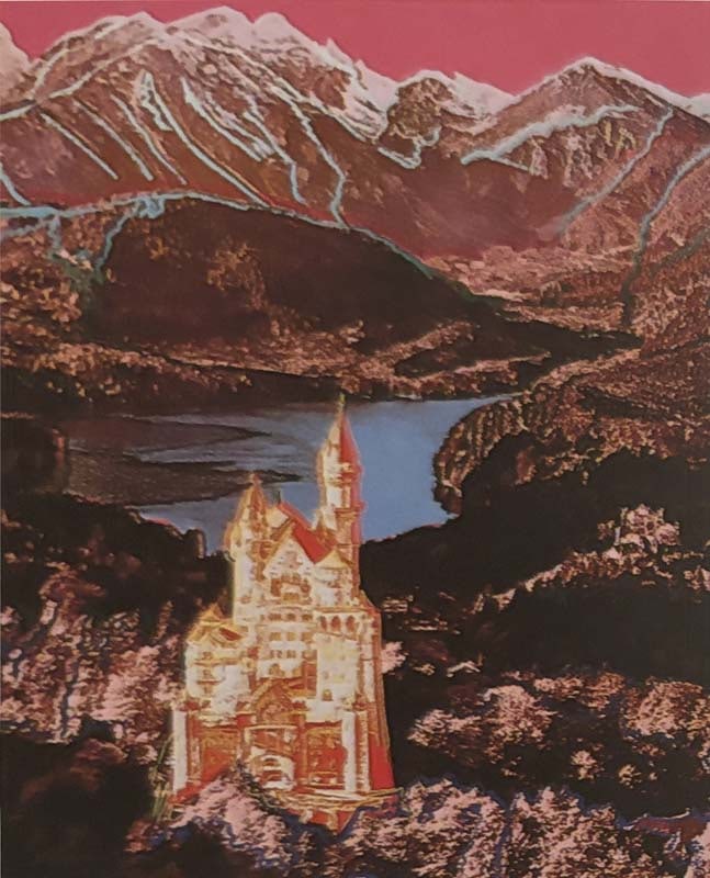 Andy Warhol Neuschwanstein Chateau Original Serigraph 1987: Andy Warhol Neuschwanstein Chateau original serigraph 1987. Approx 34x24 inches. On Arches archival paper. These were published commemorate the 100th anniversary of the Bavarian Reinsurance Company Mu