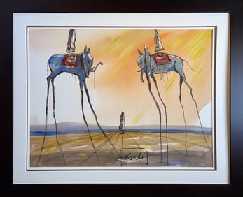 Salvador Dali Watercolor and Ink on archival Arches paper in the style of Magritte