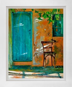 Old Wood Chair Mixed media original on canvas by David Lloyd Glover