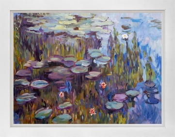 Giverny Nympheas Blue Mixed Media Original on canvas David Lloyd Glover