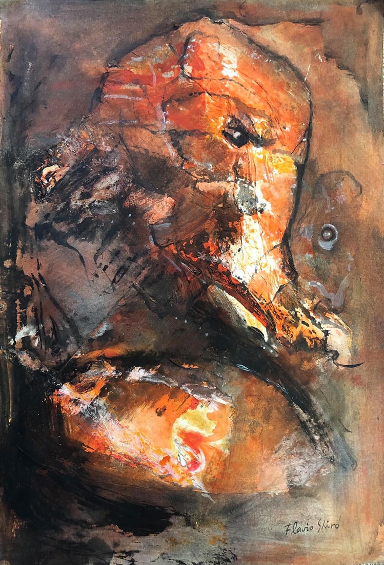 Flavio Shiro Original abstract and mixed media on paper: Artist: Flavio ShiroTechnique: abstract and mixed media on paperTitle: ElephantsMeasures: 28 x 40 cmBiography: Flavio-Shiró is a Japanese Brazilian visual artist. Regarded as an influential post-war