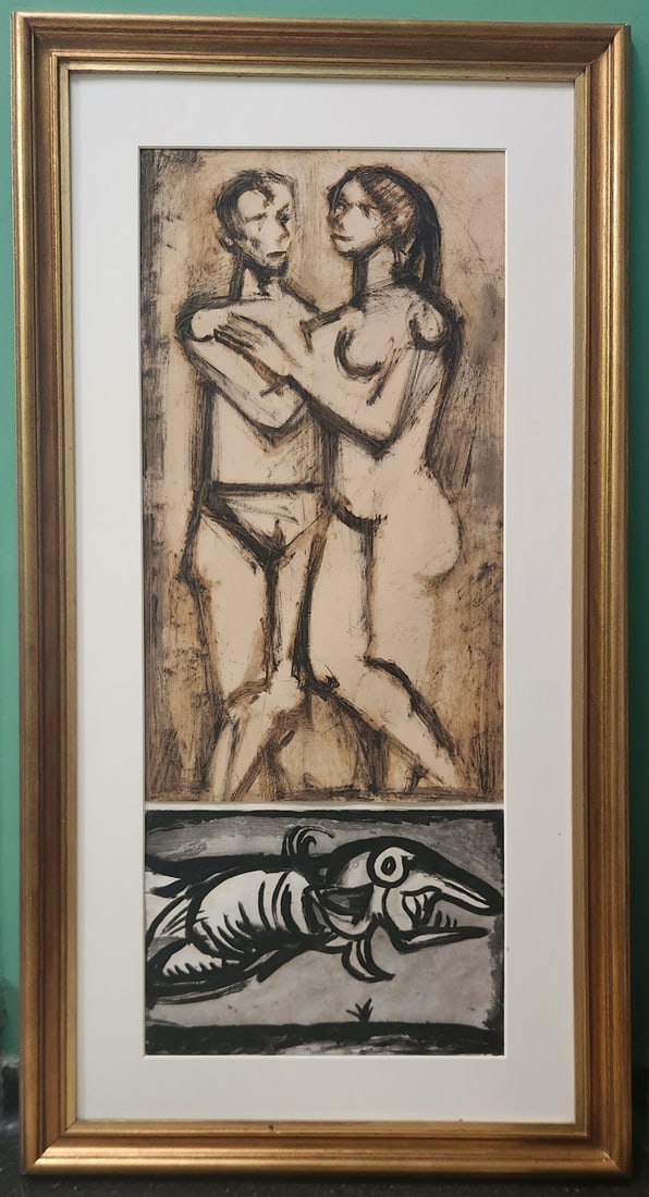 George Rouault GEORGES ROUAULT PAINTING & ENGRAVING COMBINED FLOATING DRAGON AND NUDE COUPLE.: George Rouault GEORGES ROUAULT PAINTING & ENGRAVING COMBINED FLOATING DRAGON AND NUDE COUPLEGeorge Roualt painting & engraving combined Floating Dragon and nude coupleBeautiful combined works by Georg