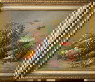 Antique original still life oil painting  1916 signed with original frame