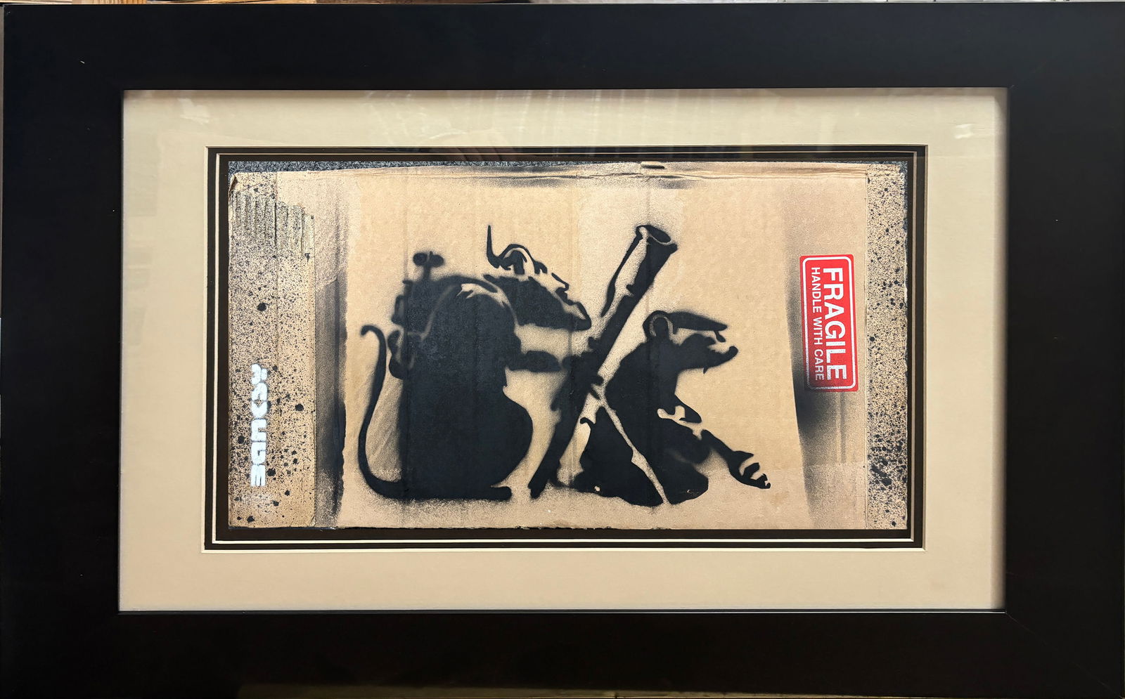 Original on board by Banksy: Original on board by Banksy approx 16x14 inches image size Custom framed and includes documentation