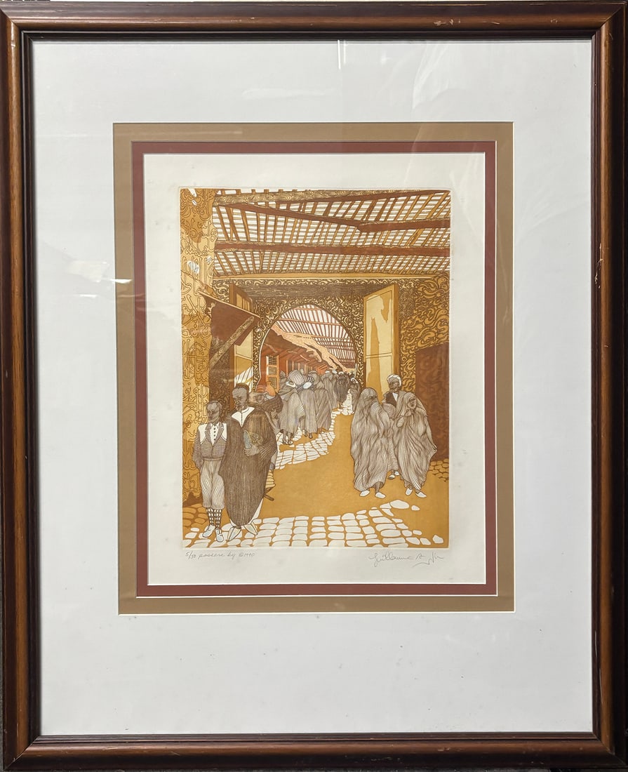 Azoulay original etching limited edition: Guillaume Azoulay original Etching Limited Edition Hand signed and numbered by the artist. Custom framed and includes certificate of authenticity. Approx 24x18 inches image size.