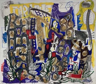 Original mixed media on canvas by Gino Perez City Craziness